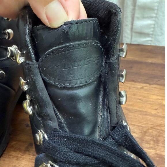 Vintage 90's Women's Black Lugz Size 6.5 Leather Workwear Grunge Chunky Heel - Picture 10 of 16